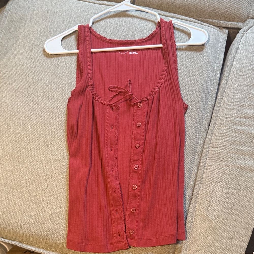 Aerie Burgundy Button-Up Tank Top